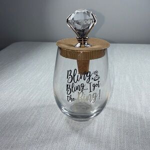 NEW Mud Pie Bling Bling I Got the Ring Stemless wine glass w/ stopper